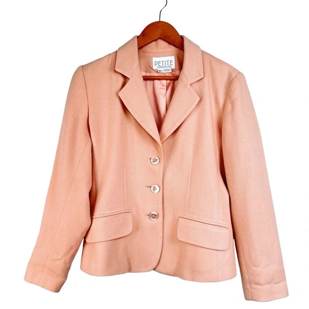 Petite Sophisticate Salmon Pink Wool 3 Button Suit Jacket Blazer